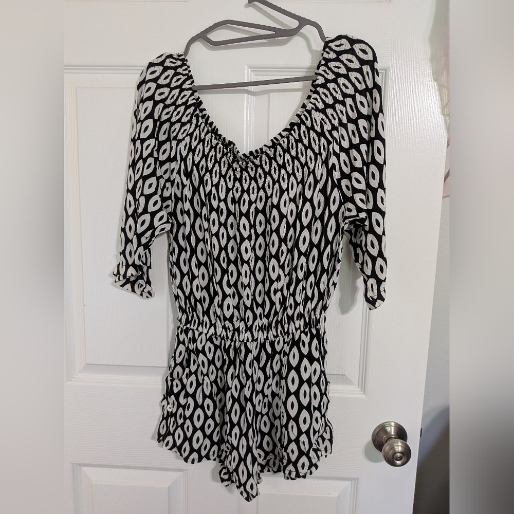 Ava Sky Black And White Shorts Romper